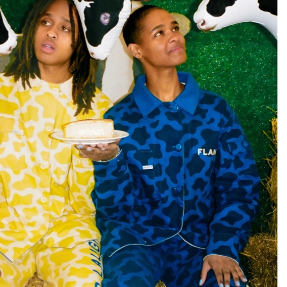 FLAN Labs Find The Farm Blue Cow Print Camouflage Canvas Jacket - Picture 10 of 11